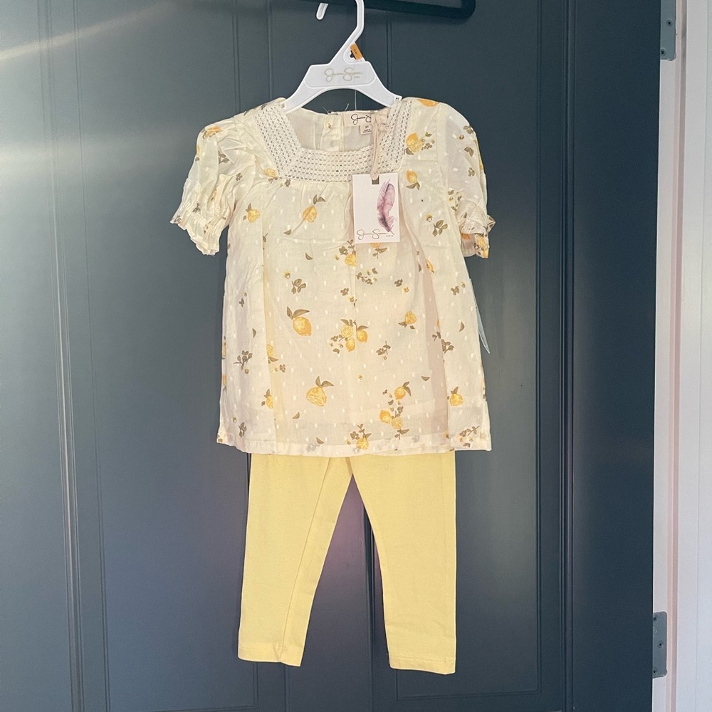 NWT Jessica Simpson Toddler Girls lemon outfit top pants 3T